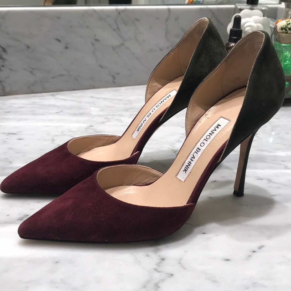 Manolo Blahnik Two Tone Suede Heels